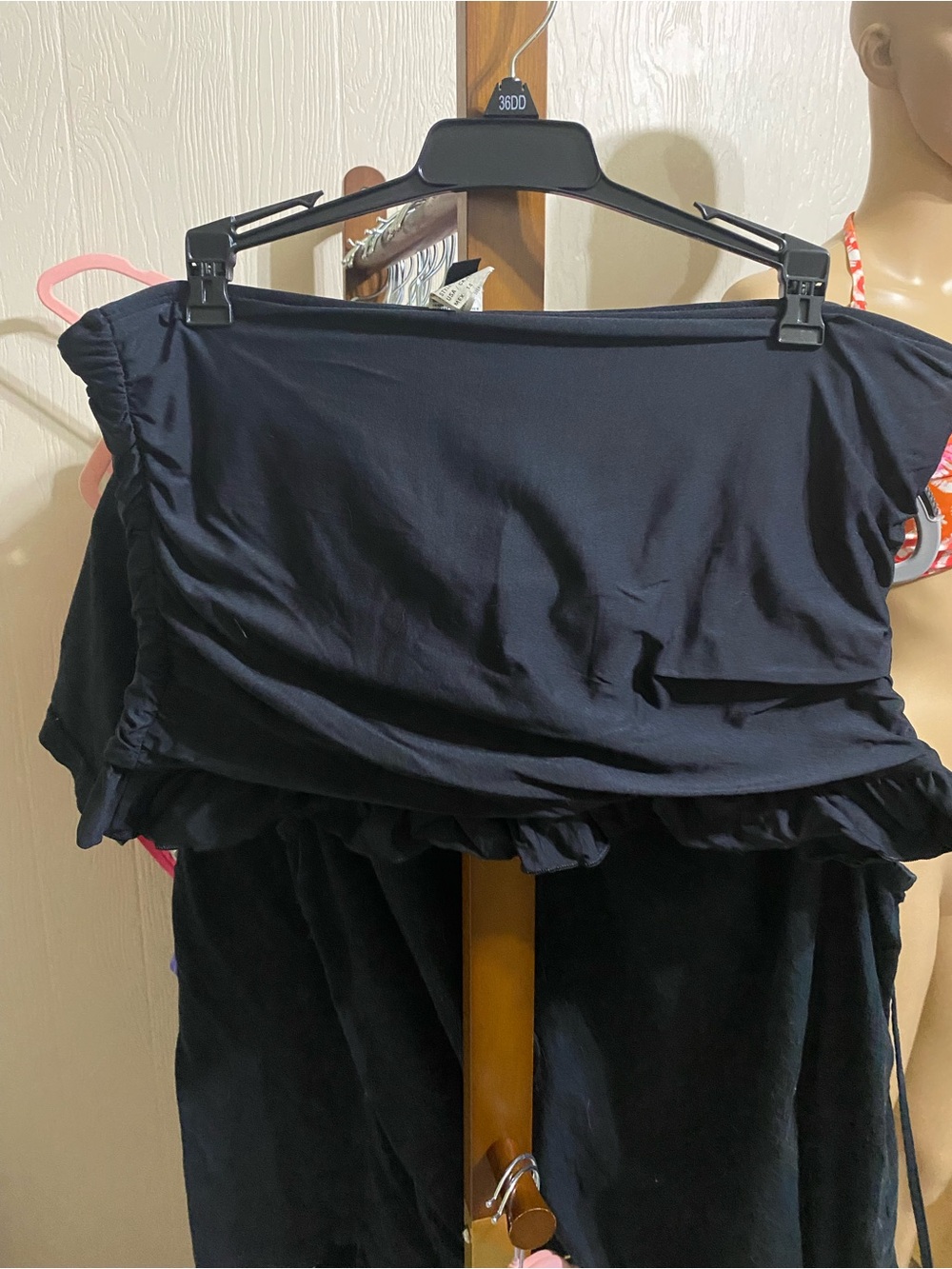 Athena Black Strapless Ruffle Cover-Up